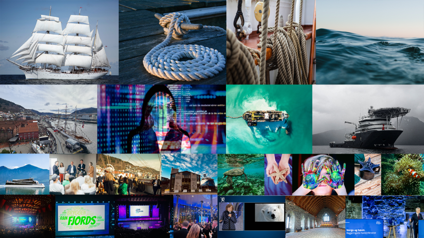 Collage av illustrerte programposter for One Ocean Week 2024