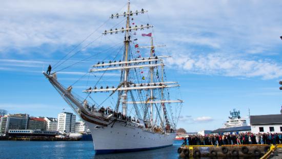 The homecoming of Statsraad Lehmkuhl in April 2023