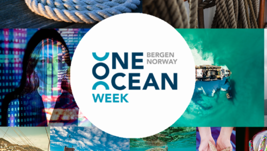 Logo One Ocean Week med collage av bilder i bakgrunnen